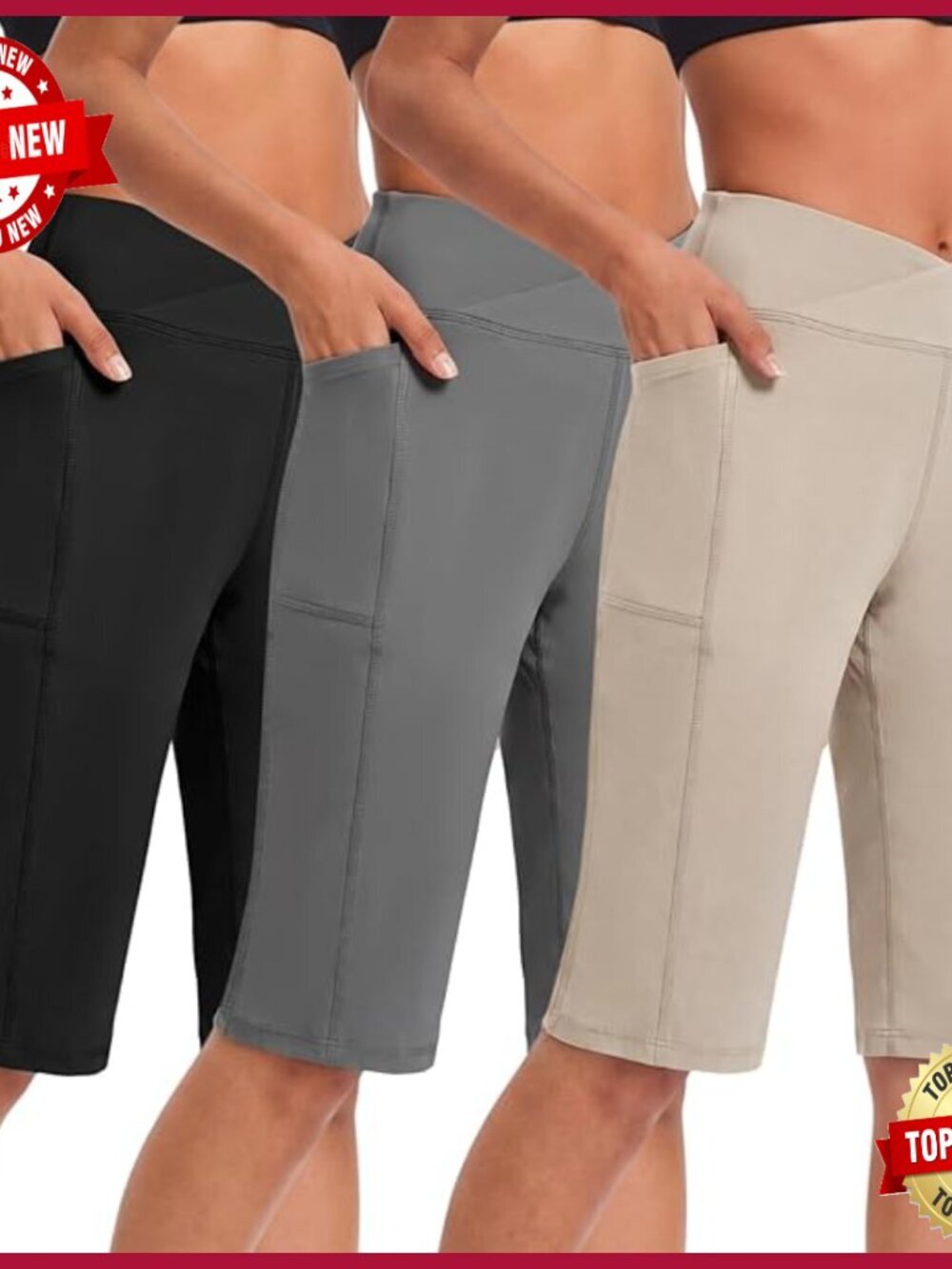 High Waisted Bermuda Shorts with Pockets for Women 3 Pack